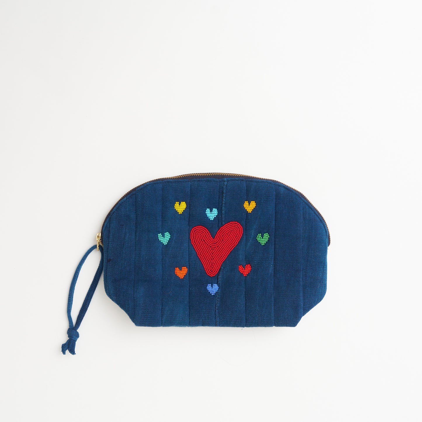 Indigo Pouch with Beaded Hearts