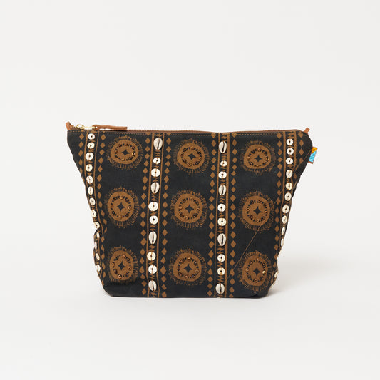 Jumbo Convertible Pouch - Chocolate Beaded Yoruba Stripe