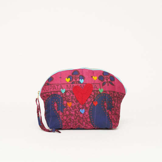 Kanga Pouch with Beaded Love - Raspberry