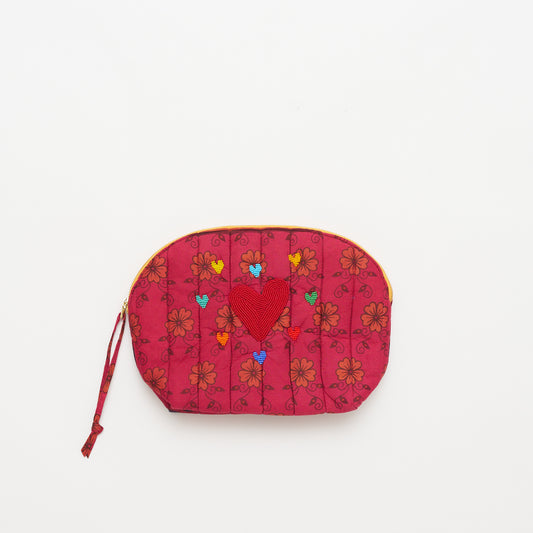 Kanga Pouch with Beaded Hearts - Raspberry
