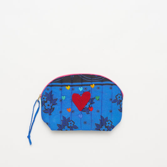 Kanga Pouch with Beaded Hearts - Blueberry Bloom