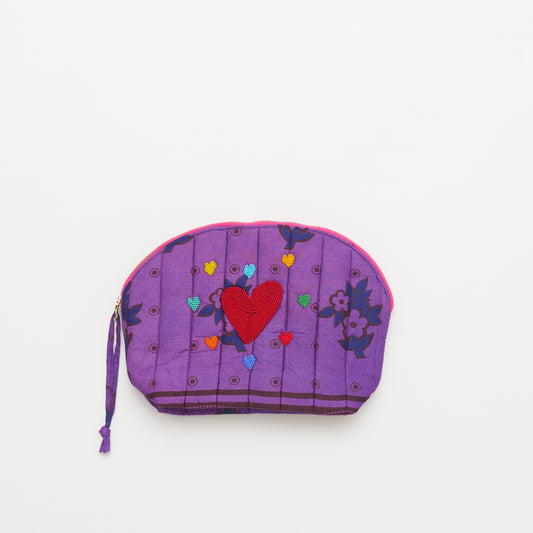 Kanga Pouch with Beaded Hearts - Iris Bloom