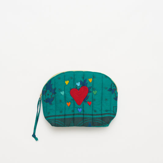 Kanga Pouch with Beaded Hearts - Sage
