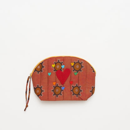 Kanga Pouch with Beaded Hearts - Sunset Clay