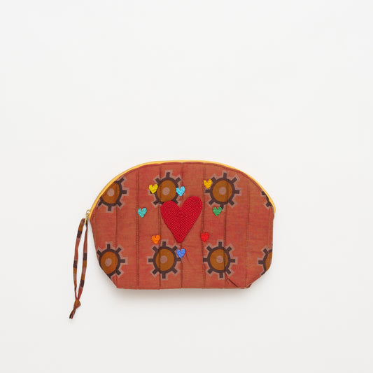 Kanga Pouch with Beaded Hearts - Sunset Clay