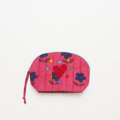 Kanga Pouch with Beaded Hearts - Bougainvillea