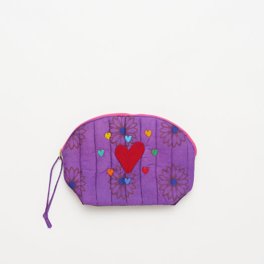 Kanga Pouch with Beaded Hearts - Violet