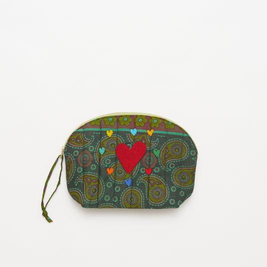 Kanga Pouch with Beaded Hearts - Fern Meadow