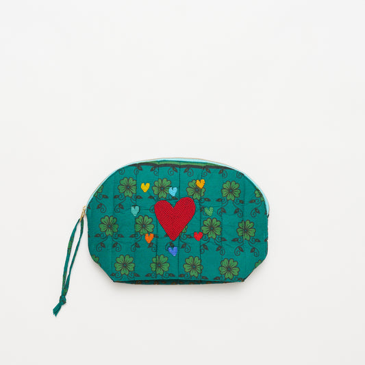 Kanga Pouch with Beaded Hearts - Clover