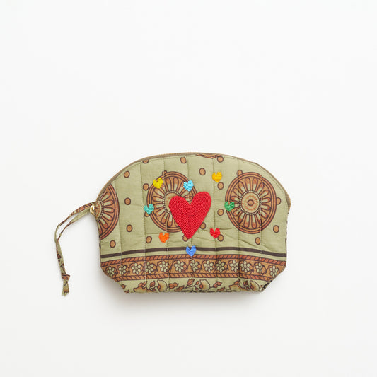 Kanga Pouch with Beaded Hearts – Sage Blossom