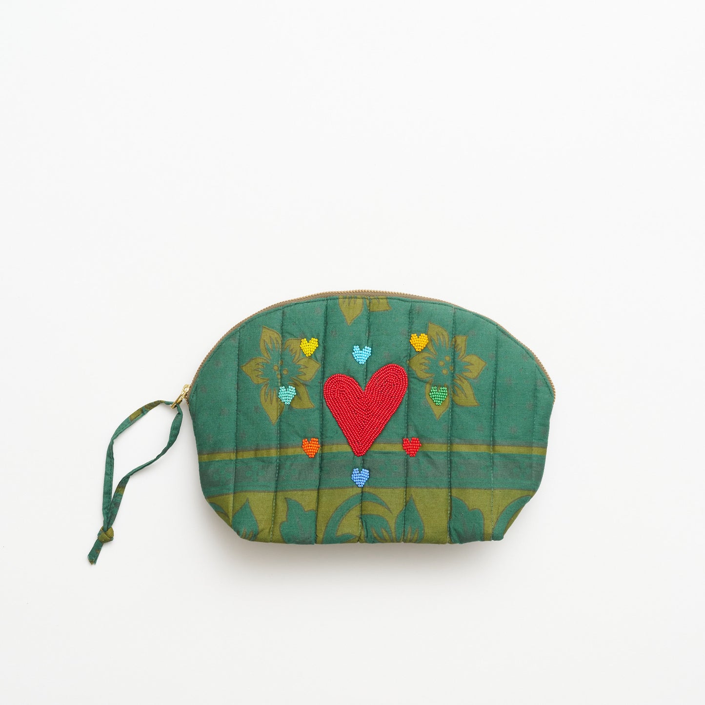 Kanga Pouch with Beaded Hearts – Teal Bloom