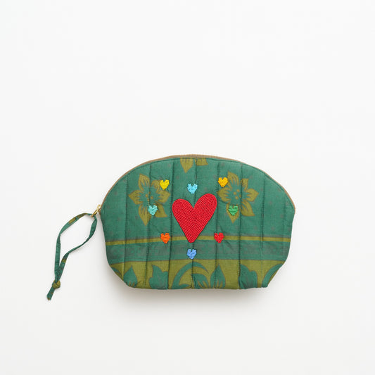 Kanga Pouch with Beaded Hearts – Teal Bloom