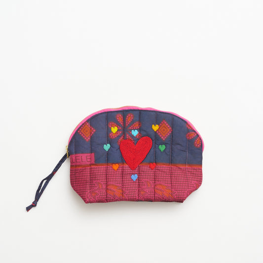 Kanga Pouch with Beaded Hearts – Indigo Orchid