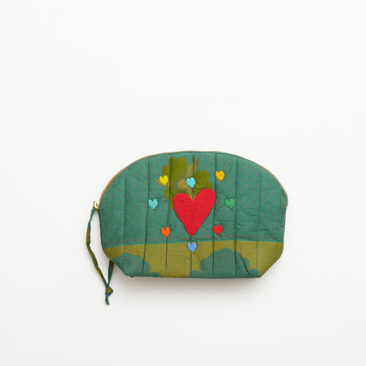 Kanga Pouch with Beaded Hearts – Green Blossom