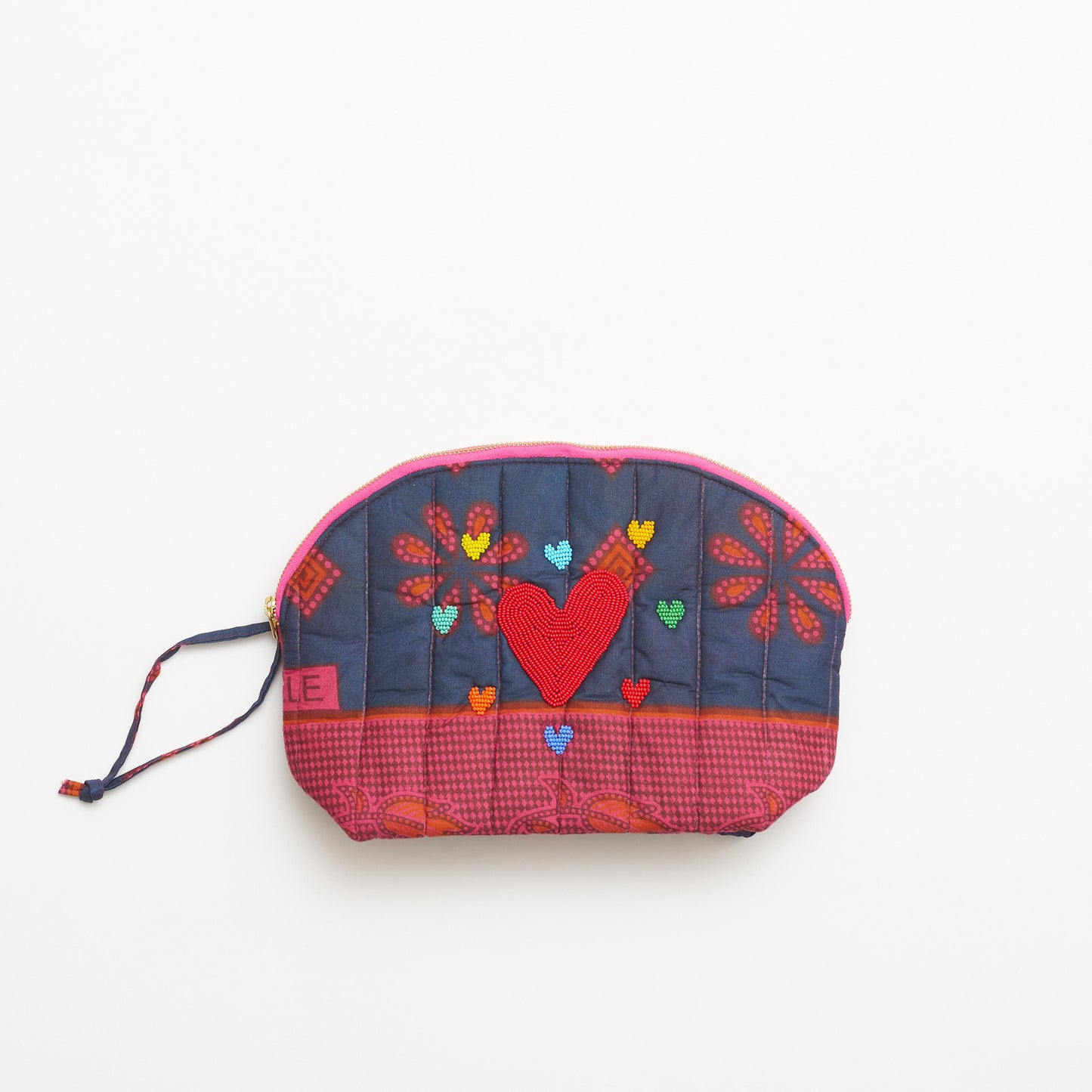 Kanga Pouch with Beaded Hearts – Indigo Mosaic