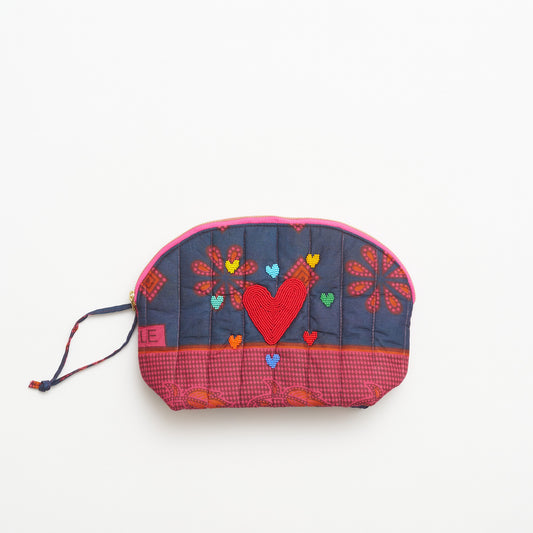Kanga Pouch with Beaded Hearts – Indigo Mosaic