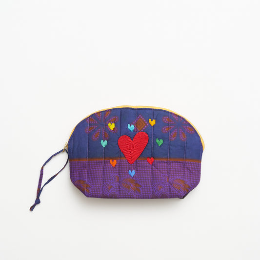 Kanga Pouch with Beaded Hearts – Violet Mosaic