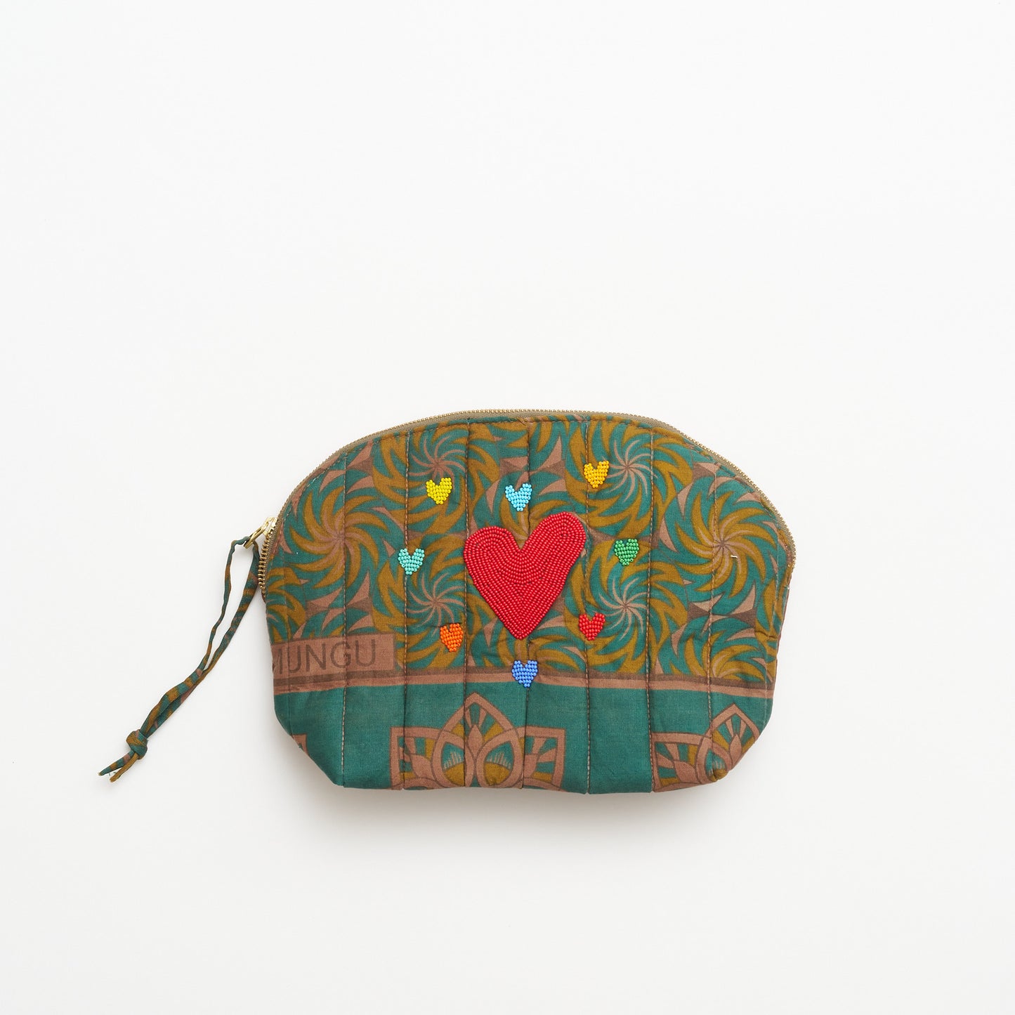 Kanga Pouch with Beaded Hearts – Teal Meadow