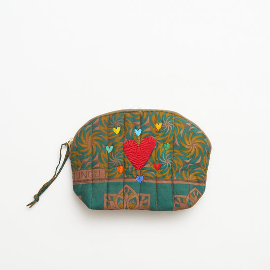 Kanga Pouch with Beaded Hearts – Teal Meadow