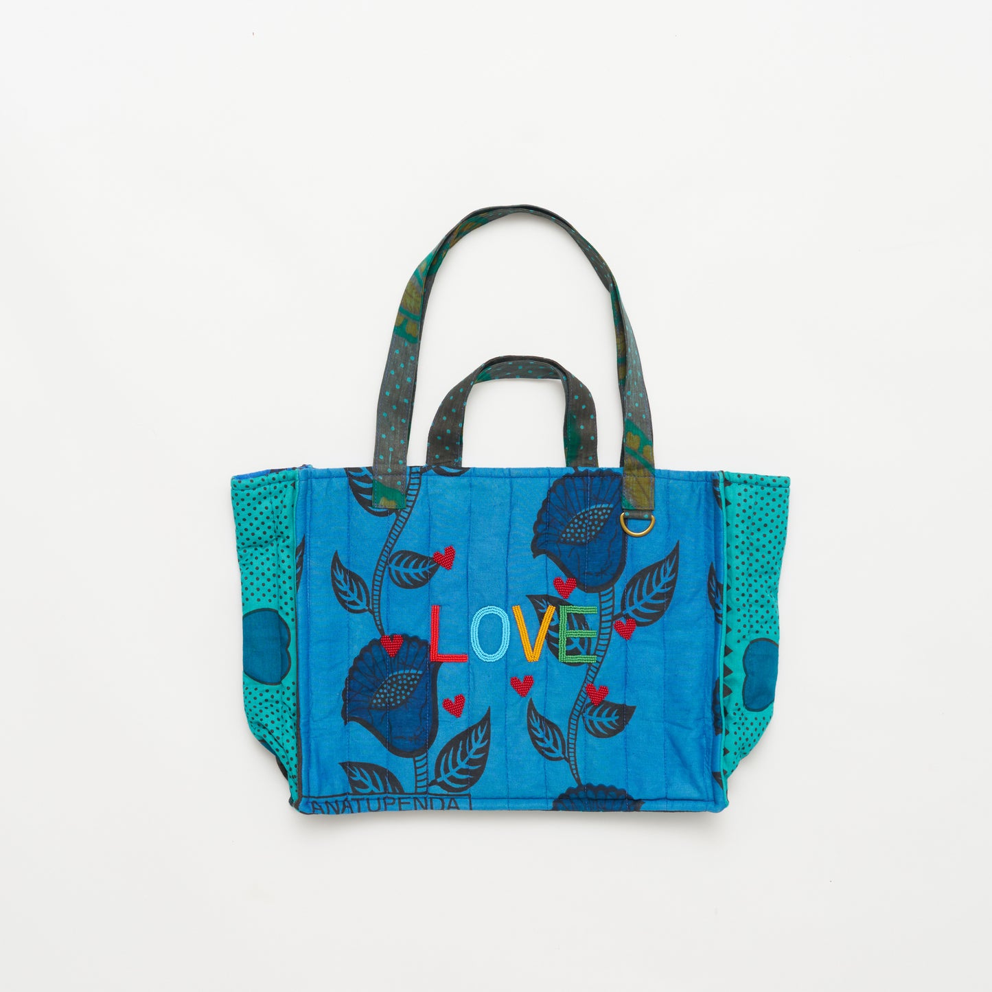 Kanga Tote with Beaded Love- Marine