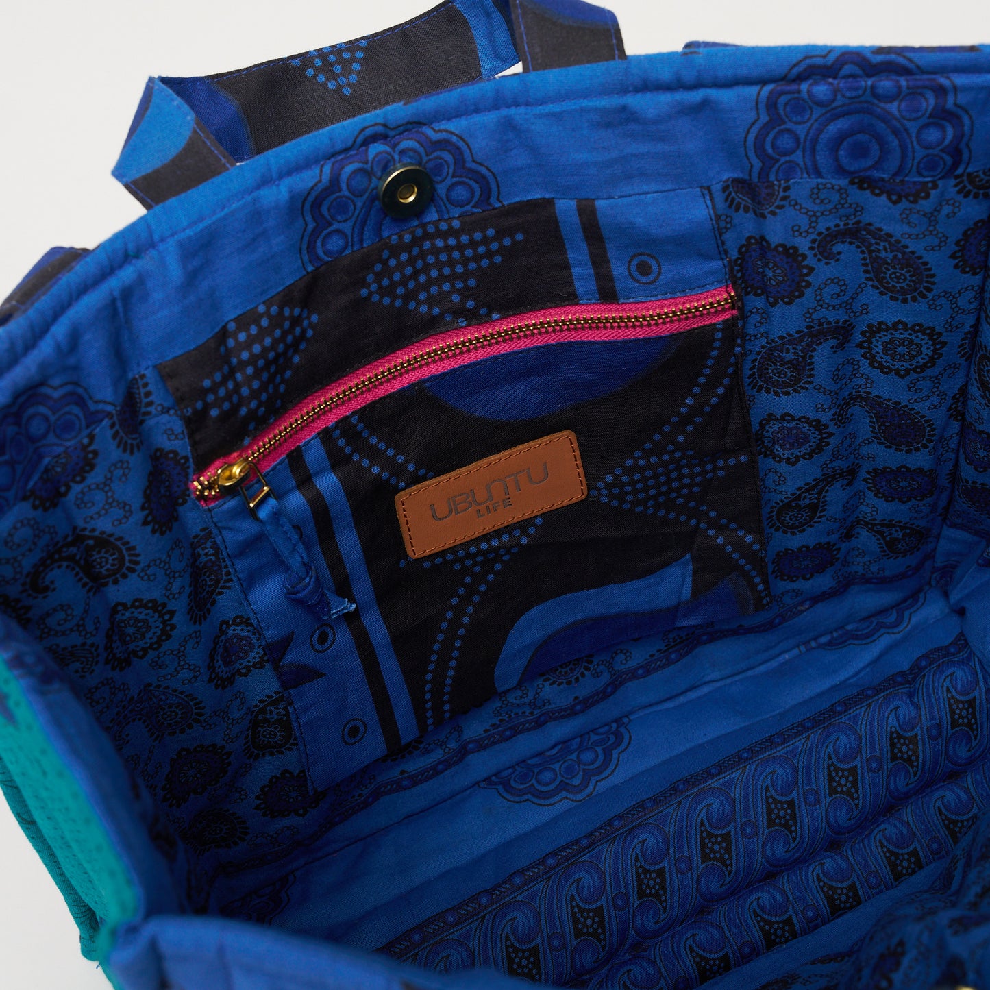 Kanga Tote with Beaded Love - Blueberry Bloom