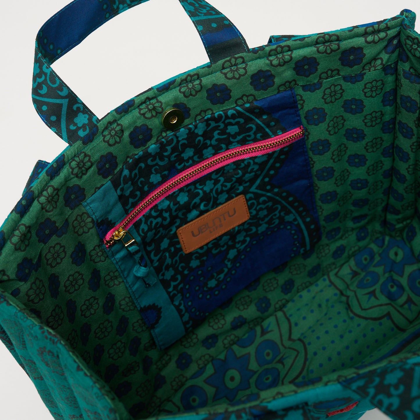 Kanga Tote with Beaded Love - Teal Lotus