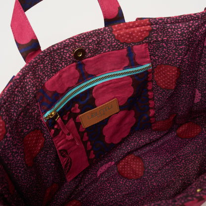 Kanga Tote with Beaded Love - Bougainvillea
