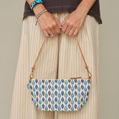 Large Convertible Pouch - Beaded Tanga Ikat in Sea Blue