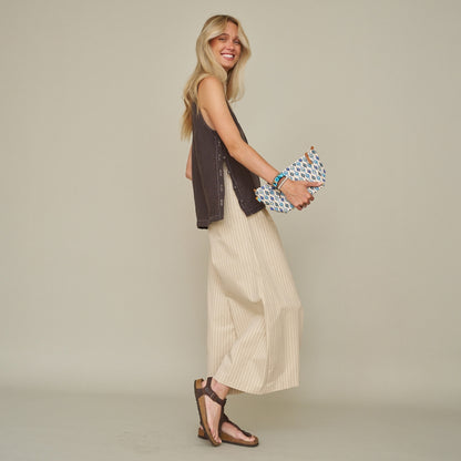 Large Convertible Pouch - Beaded Tanga Ikat in Sea Blue