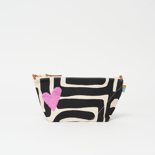 Large Convertible Pouch in Fatty Kuba with Beaded Pink Heart