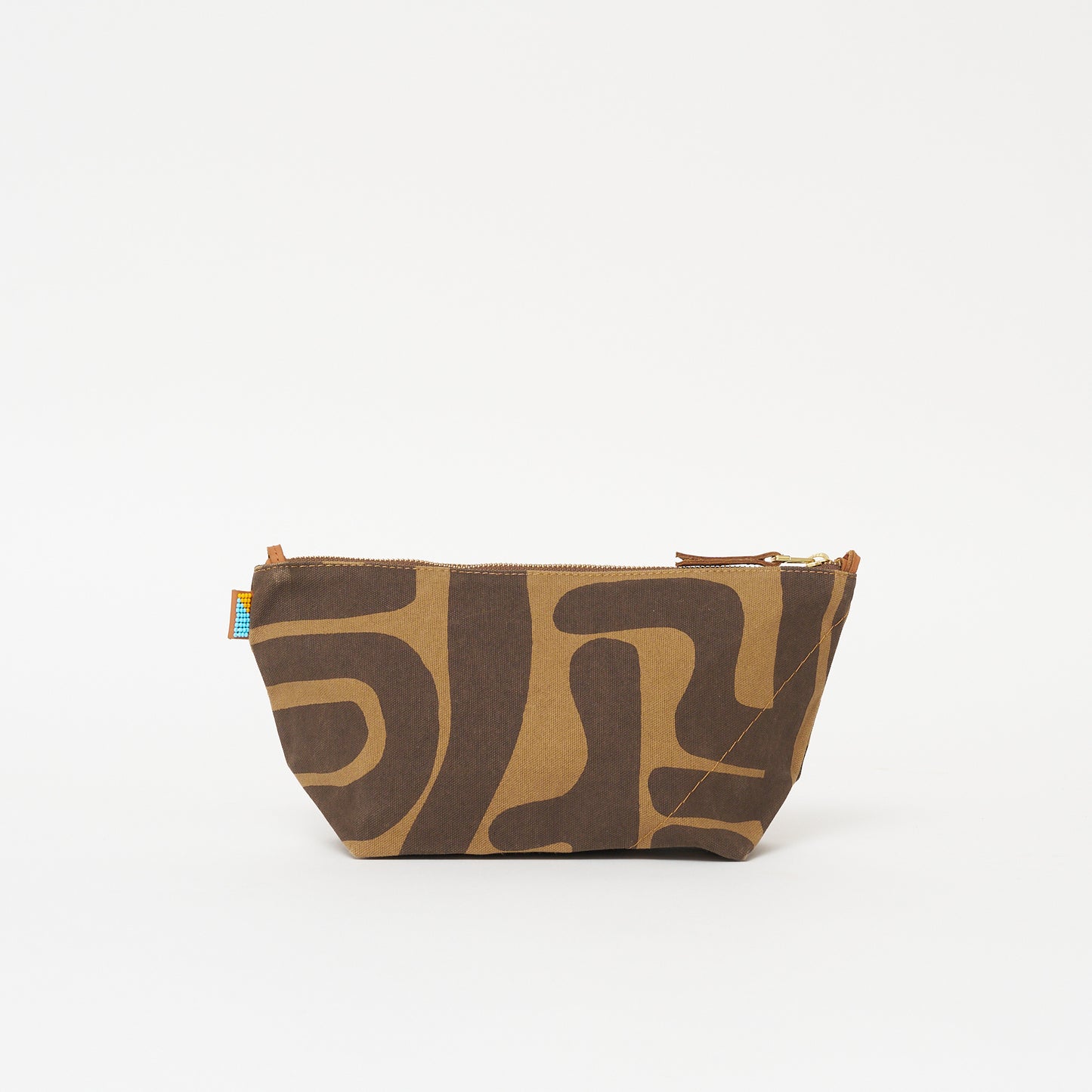 Large Convertible Pouch - Coffee Kuba with Red Beaded Heart