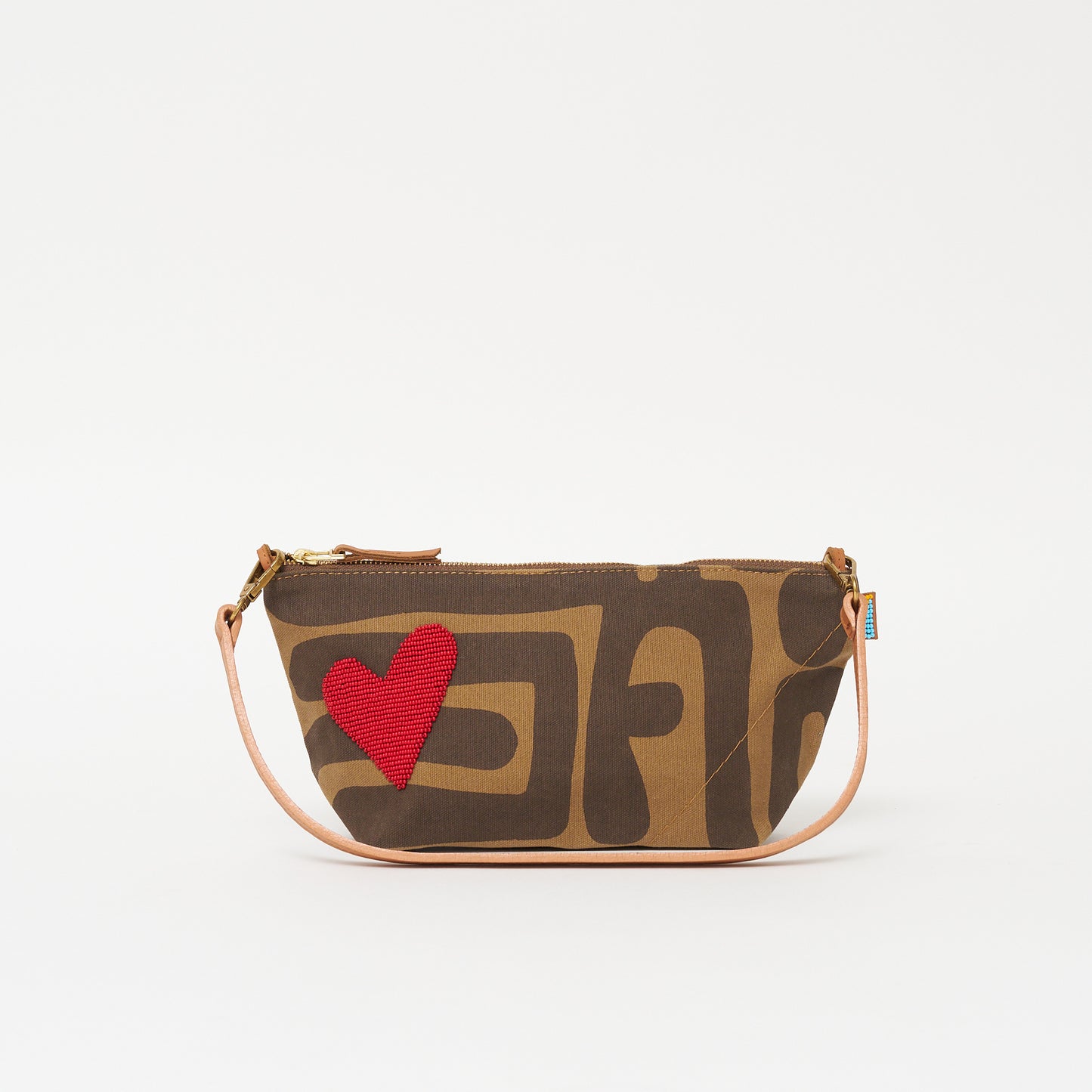 Large Convertible Pouch - Coffee Kuba with Red Beaded Heart