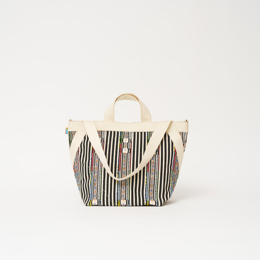 Karibu Tote - Medium - Black Beaded Stripe