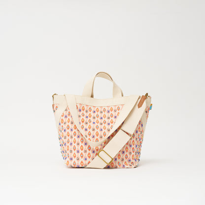Medium Karibu Tote - Beaded Tanga Ikat in Coral