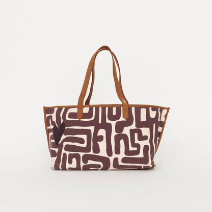 Shoulder Tote - Fig Kuba with Dark Purple Beaded Heart