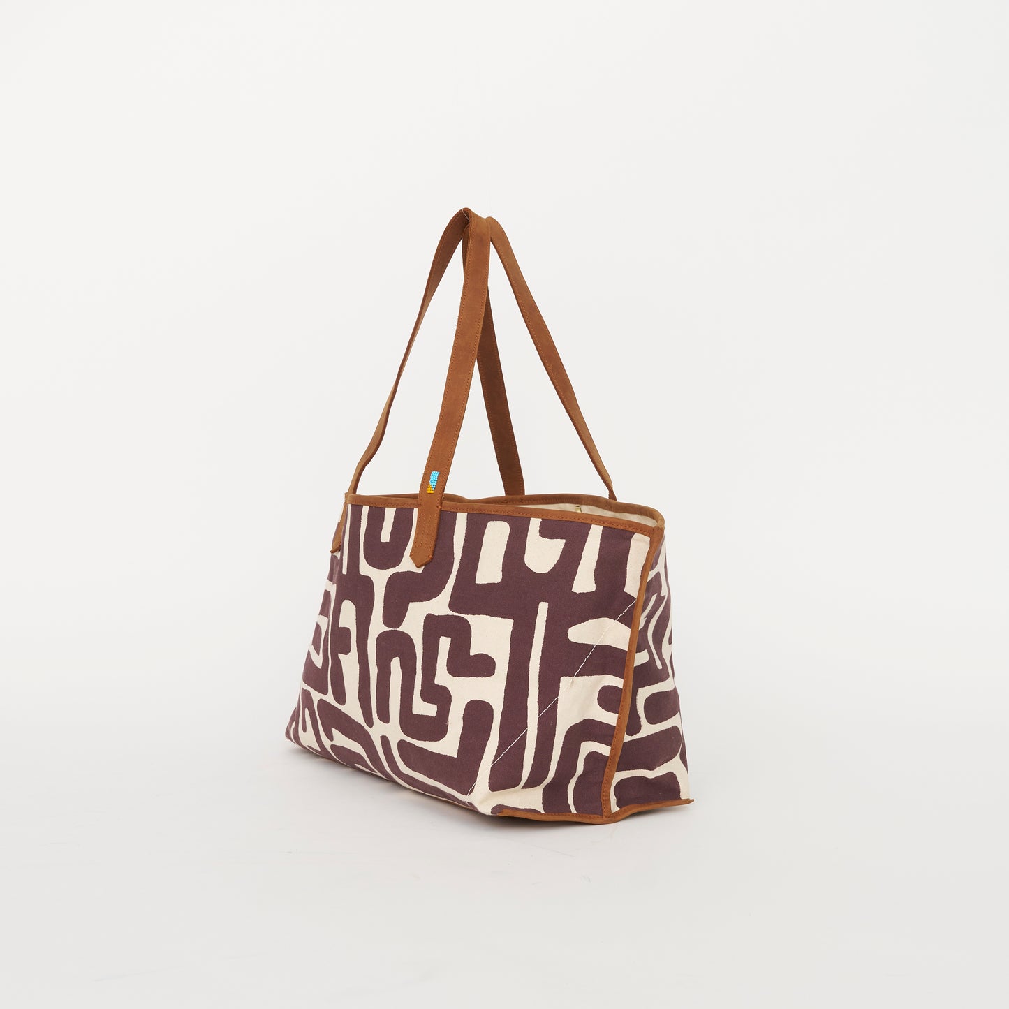 Shoulder Tote - Fig Kuba with Dark Purple Beaded Heart