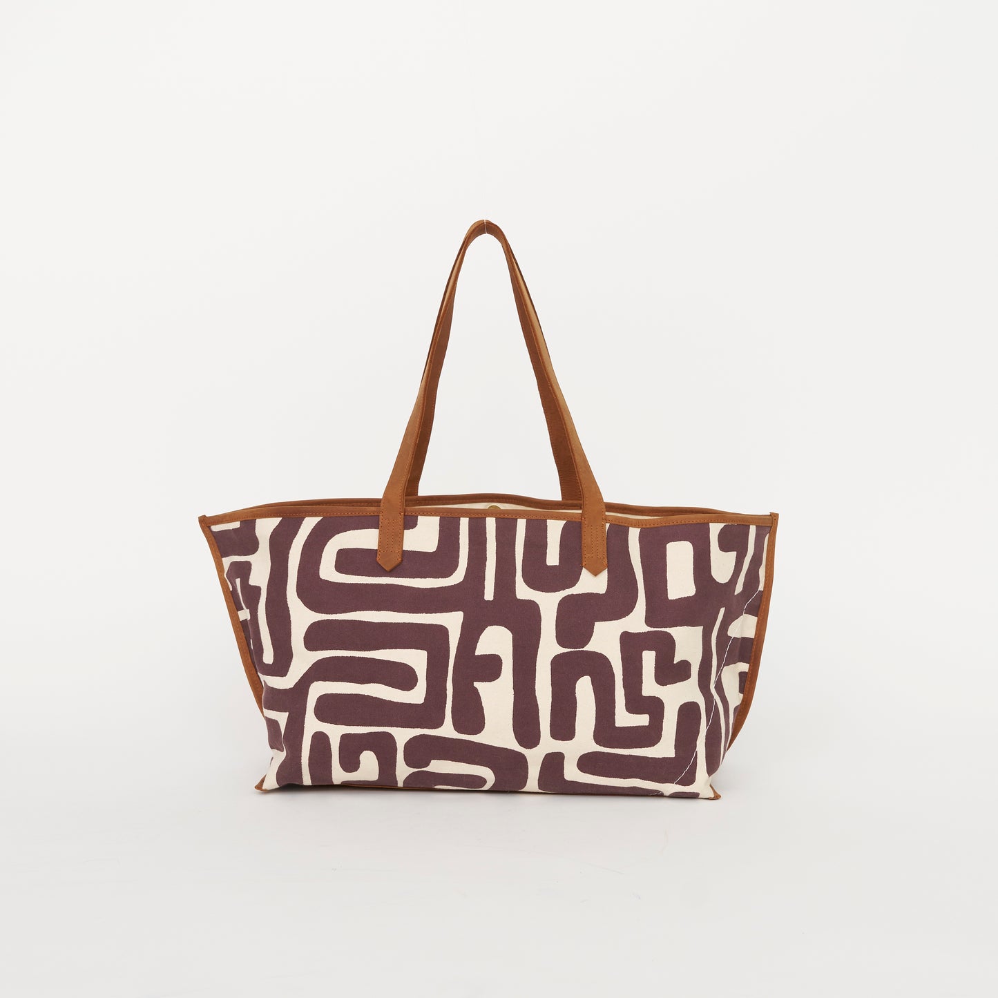 Shoulder Tote - Fig Kuba with Dark Purple Beaded Heart