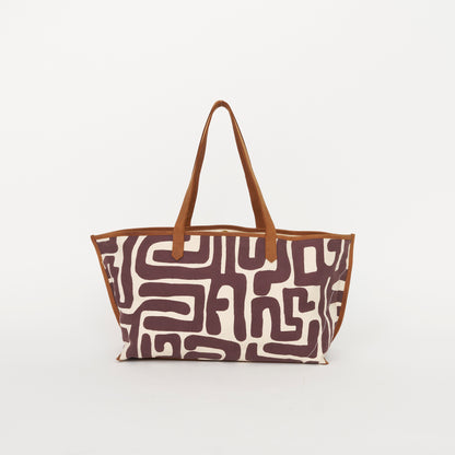Shoulder Tote - Fig Kuba with Dark Purple Beaded Heart