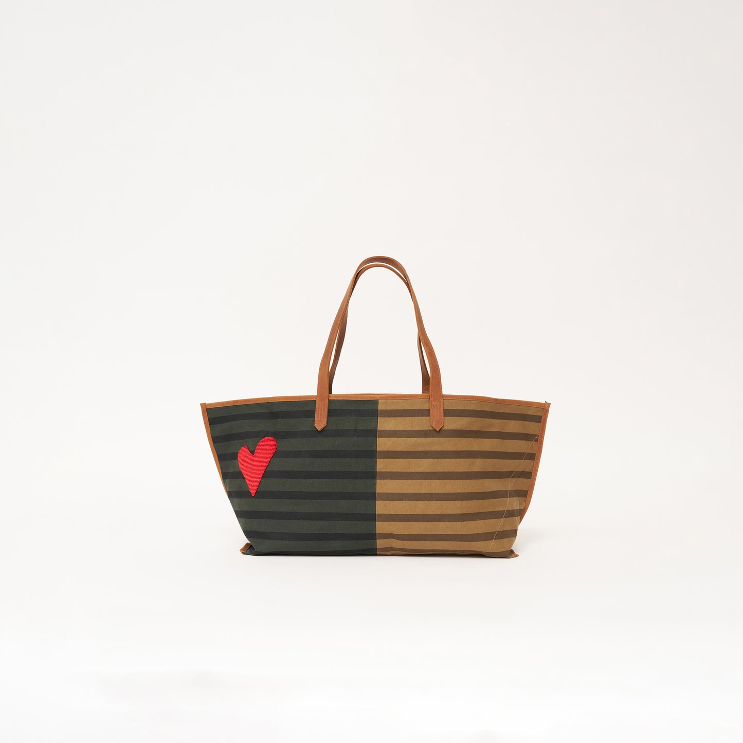 Two Toned Skinny Stripe Bag with Beaded Heart