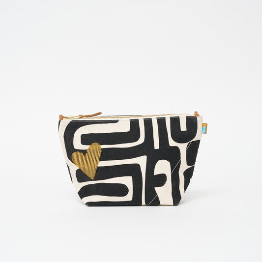 XLarge Convertible Pouch - Black Kuba with Beaded Gold Heart