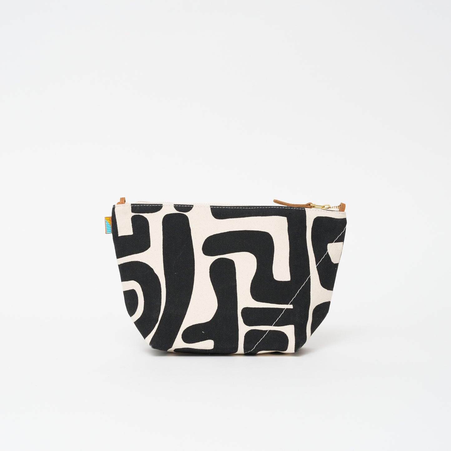 XLarge Convertible Pouch - Black Kuba with Beaded Gold Heart