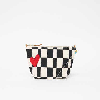 XLarge Convertible Pouch - Black Checker with Red Beaded Heart