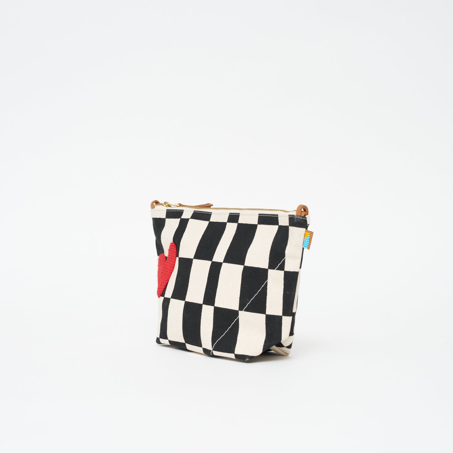 XLarge Convertible Pouch - Black Checker with Red Beaded Heart