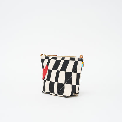 XLarge Convertible Pouch - Black Checker with Red Beaded Heart
