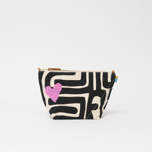 XLarge Convertible Pouch in Fatty Kuba with Beaded Pink Heart