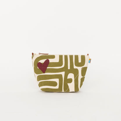 XLarge Convertible Pouch - Moss Kuba with Brown Beaded Heart