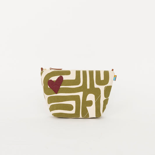 XLarge Convertible Pouch - Moss Kuba with Brown Beaded Heart