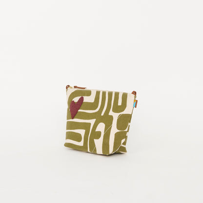 XLarge Convertible Pouch - Moss Kuba with Brown Beaded Heart