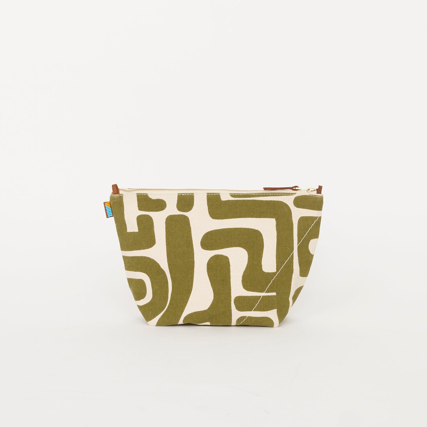 XLarge Convertible Pouch - Moss Kuba with Brown Beaded Heart