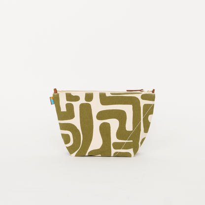 XLarge Convertible Pouch - Moss Kuba with Brown Beaded Heart